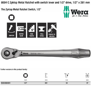 [05004064001] Gagang Shock Wera 05004064001 Zyklop Metal Ratchet Switch 1/2" Drive