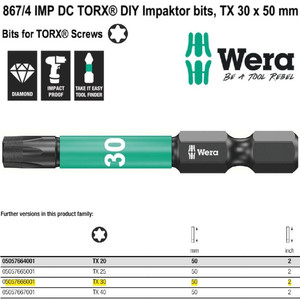 Mata Obeng Impaktor TORX TX 30 x 50 mm Wera 05057666001 TORX bits