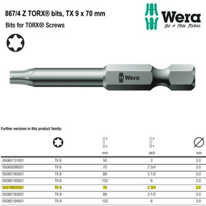 [05319835001] Mata Obeng Bintang TX 9 x 70 mm Wera 05319835001 Bits TORX Screws