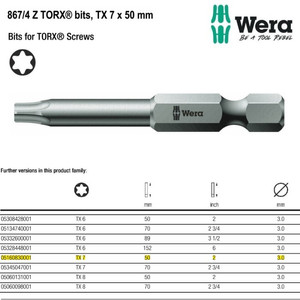 [05160830001] Mata Obeng Bintang TX 7 x 50 mm Wera 05160830001 Bits TORX Screws