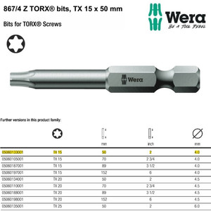 [05060133001] Mata Obeng Bintang TX 15 x 50 mm Wera 05060133001 Bits TORX Screws