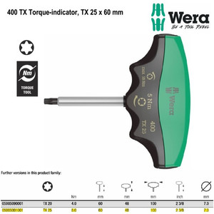 [05005091001] Kunci T Torx Torque-Indicator TX25x60mm Wera 05005091001 5.0Nm - 18Nm