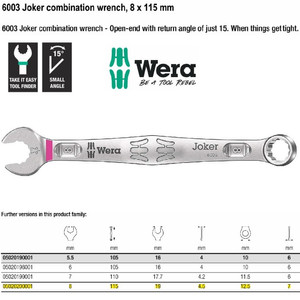 [5020200001] Kunci Ring Pas 8 x 115 mm Wera 05020200001 Joker Combination Wrench