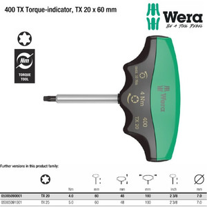 [05005090001] Kunci T Torx Torque-Indicator TX20x60mm Wera 05005090001 4.0Nm - 18Nm