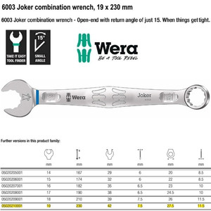 [05020210001] Kunci Ring Pas 19 x 230 mm Wera 05020210001 Joker Combination Wrench