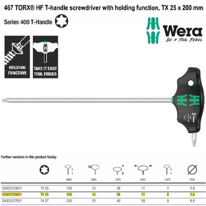 Kunci T Bintang TX 25 x 200 mm Wera 05023376001 HF TORX Screwdriver