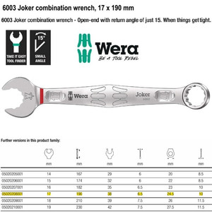 [5020208001] Kunci Ring Pas 17 x 190 mm Wera 05020208001 Joker Combination Wrench