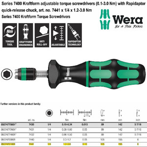 [05074701001] Obeng 7441 1/4" - 1.2 - 3.0 Nm Wera 05074701001 Torque Adjustable Bit