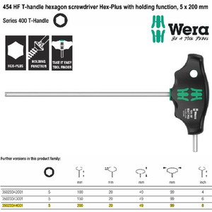 [5023344001] Kunci T Hex-Plus 5 x 200 mm Wera 05023344001 HF Hexagon Screwdriver