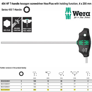 [05023340001] Kunci T Hex-Plus 4 x 200 mm Wera 05023340001 HF Hexagon Screwdriver