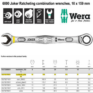 [05073270001] Kunci Ring Pas Ratchet SW 10 x 159 mm Wera 05073270001 Joker