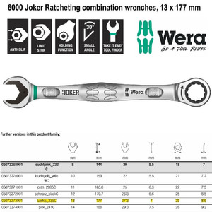 [05073273001] Kunci Pas Ring Ratchet SW 13 x 177 mm Wera 05073273001 Joker