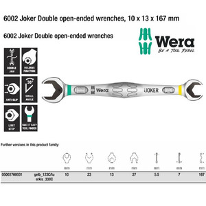 [05003760001] Kunci Pas Joker double open-end spanner 10+13x167 mm Wera 05003760001