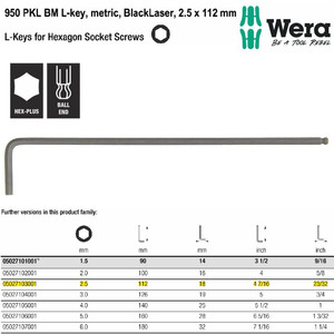 [5027103001] Kunci L Hex-Plus Metric 2.5 x 112mm Wera 05027103001 Ball Point L-Key