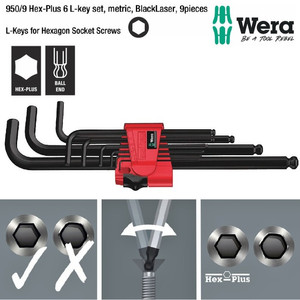 [5022086001] Kunci L Hex-Plus 6 Metric Set Wera 05022086001 Ball Point L-Key , 9 Pc