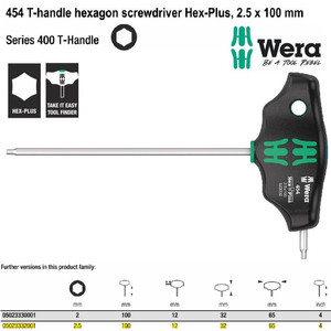 [5023332001] Kunci T Hex-Plus 2.5 x 100 mm Wera 05023332001 Hexagon Screwdriver