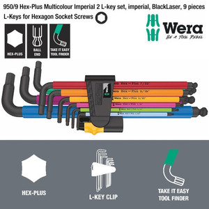 [05022640001] Kunci L Hex-Plus Inch Set 9 Pc 05022640001 Ball Point L-Key Wera
