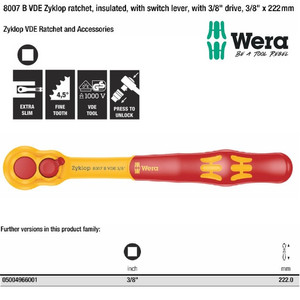[05004966001] Gagang Shock VDE Wera 05004966001 Zyklop VDE Ratchet Switch 3/8" Drive