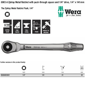 [05004003001] Gagang Shock Wera 05004003001 Zyklop Metal Ratchet Push 1/4" Drive