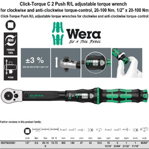 [05075625001] Torsi 1/2"Sq Wrench Push 20-100Nm Wera 05075625001 C2 R/L Click Torque