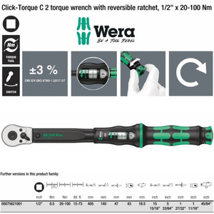 [05075621001] Torsi 1/2" Sq 20-100 Nm Wera 05075621001 C2 Click Torque Adjust Wrench
