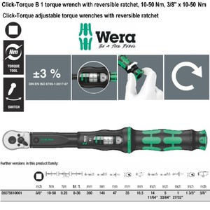 [05075610001] Torsi 3/8" Sq 10-50 Nm Wera 05075610001 B1 Click Torque Adjust Wrench