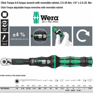 [05075605001] Torsi 1/4" Hex 2.5-25Nm Wera 05075605001 A6 Click Torque Adjust Wrench