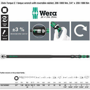 [05075630001] Torsi 3/4"Sq 200-1000Nm Wera 05075630001 E1 Click Torque Adjust Wrench