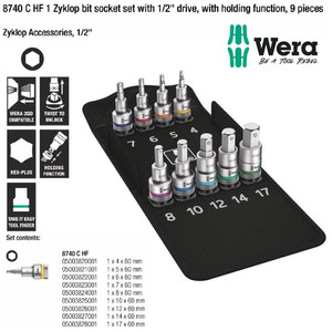 [05004201001] Bit Socket Hex HF Wera 05004201001 Zyklop Accessories 1/2" Drive, 9 Pc