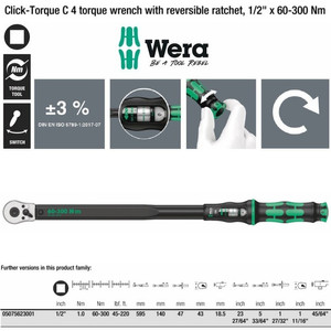 [05075623001] Torsi 1/2" Sq 60-300 Nm Wera 05075623001 C4 Click Torque Adjust Wrench