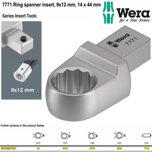 [05078627001] Kunci Pas Ring 14x44 mm Wera 05078627001 Ring Spanner Insert 9 x 12 mm