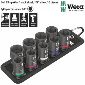 [04504580001] Impact Socket Hex 1/2" Wera 05004580001 Belt C Impaktor 1 Set - 10 Pc