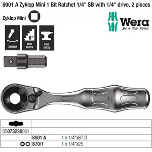 [05073230001] Kunci Sok 1/4" x 87 mm Wera 05073230001 Zyklop Mini 1 Bit Ratchet