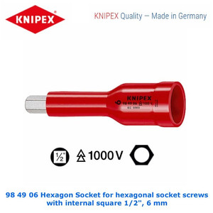 [984906] Bits Socket VDE 1/2" 6 x 75 mm 98 49 06 KNIPEX Hexagon Sockets