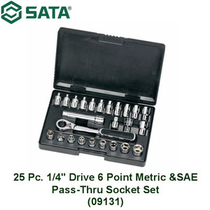 [09131] SOCKET SET 09131 25PC 1/4" DR 6PT SOCKET METRIC/SAE PASS-THRU SATA