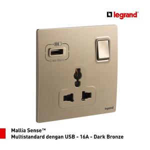 [EZM.7200015] Legrand Stop Kontak Mallia Sense Multi Standar dengan USB - 16A