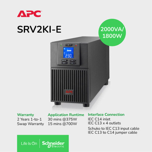 [EZO.0900044] UPS APC Online 2kVA 2000VA 1800W SRV2KI-E Easy UPS Tower
