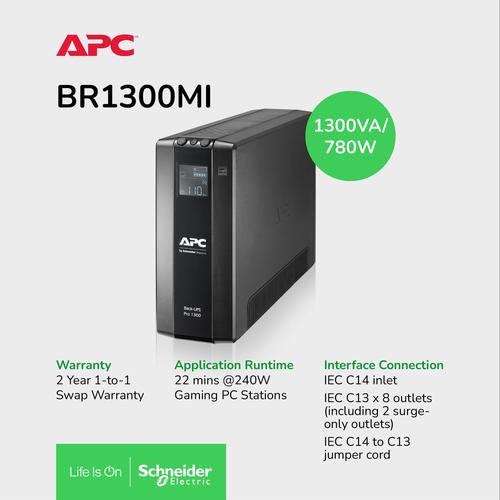 [EZO.0900184] UPS APC Back UPS Pro BR 1300VA, 8 Outlets, AVR, LCD Interface BR1300MI