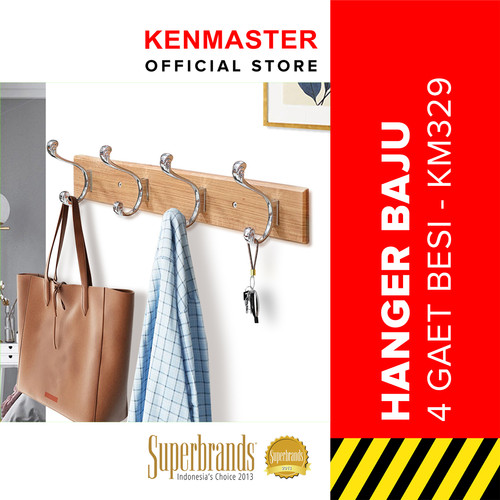 [EZM.2500800] Kenmaster Hanger Kayu 4pc Hooks KM-329 - Gantungan 4 pcs besi