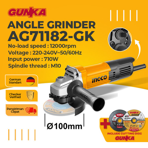 [EZM.8100206] Angle Grinder (4"/100mm) INGCO AG71182-GK Mesin Gerinda Tangan 4 Inch