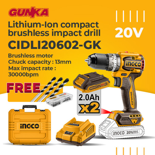 [EZM.8100208] P20S Brushless Impact Drill 13mm INGCO CIDLI20602-GK Bor Tembok Beton