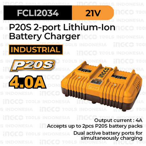 [EZM.8100664] P20S Dual Charger (20V/4A) FCLI2034 INGCO Baterai Cordless Tools