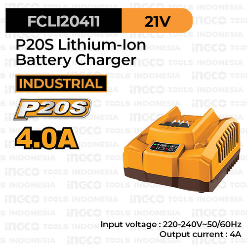 [EZM.8100219] P20S Rapid Charger (20V/4A) INGCO FCLI20411 Baterai Cordless Tools