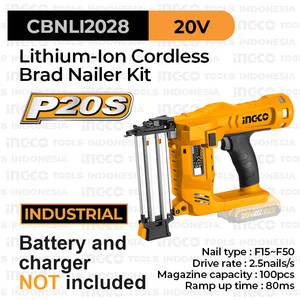 [EZM.8100682] P20S Cordless Brad Nailer (F15-50) INGCO CBNLI2028 Paku Tembak Baterai