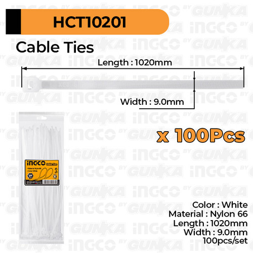 [EZM.8100391] 100Pcs Cable Ties (100cm Putih) INGCO HCT10201 Kabel Tis Tie Nylon 66