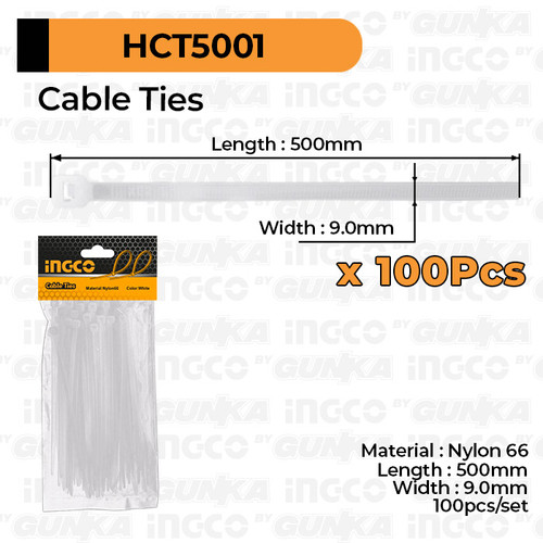 [EZM.8100405] 100-Pcs Cable Ties (50cm Putih) INGCO HCT5001 Tali Kabel Tis Tie Nylon