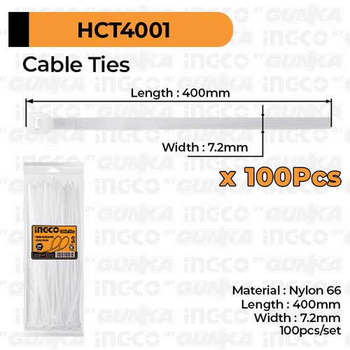 [EZM.8100407] 100-Pcs Cable Ties (40cm Putih) INGCO HCT4001 Tali Kabel Tis Tie Nylon