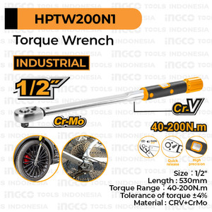 [EZM.8100410] Torque Wrench (1/2" 40-200Nm) INGCO HPTW200N1 Kunci Momen Torsi Moment