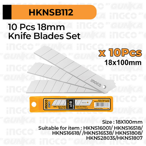 [EZM.8100415] 10Pcs Box Cutter Blade (18mm SK5) INGCO HKNSB112 Refill Isi Mata Besar
