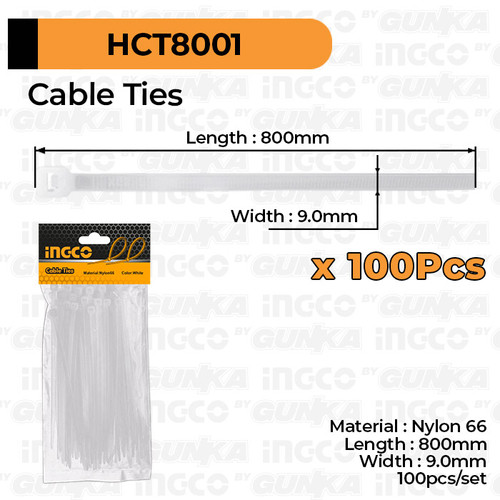 [EZM.8100419] 100-Pcs Cable Ties (80cm Putih) INGCO HCT8001 Tali Kabel Tis Tie Nylon